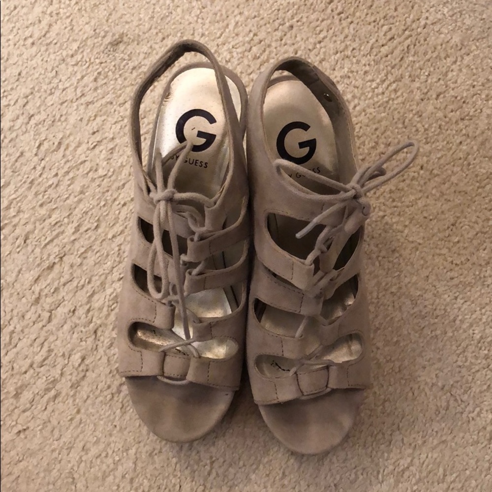 G by Guess Natural Colored Lace-up Wedges